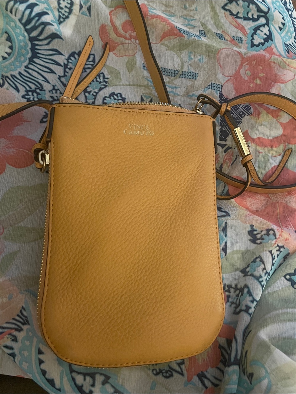 Vince Camuto Mustard Leather Crossbody Pouch